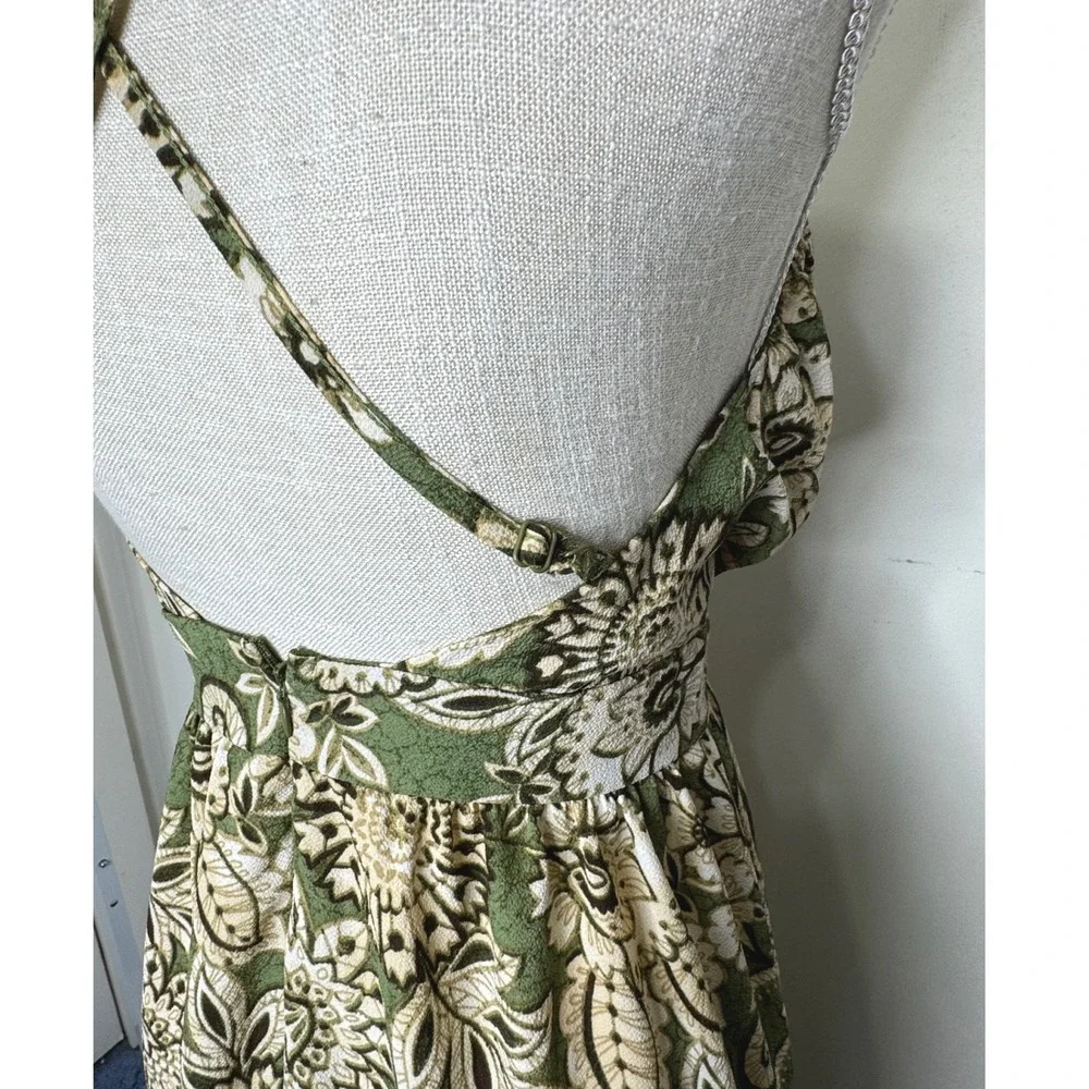 Love Squared Halter Top Maxi Dress Empire Waist Small Green‎ Floral